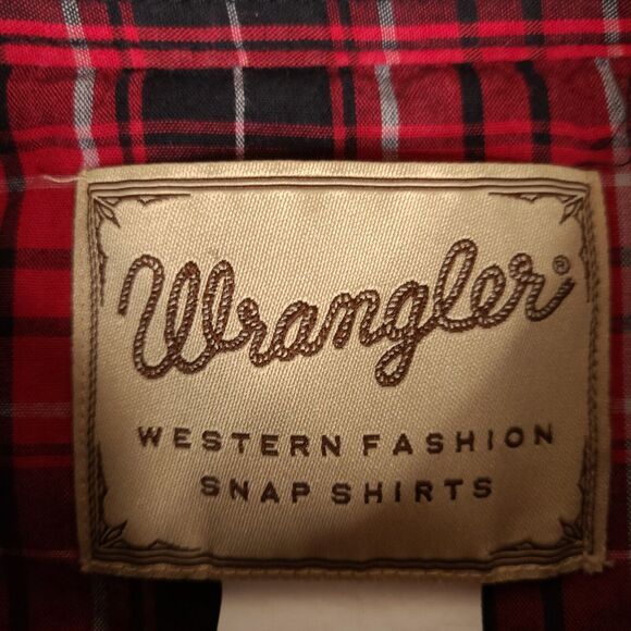 Wrangler Western Shirt Mens 2XL Red‎ Plaid Pearl Snap Flap Pockets Cowboy - Picture 4 of 15